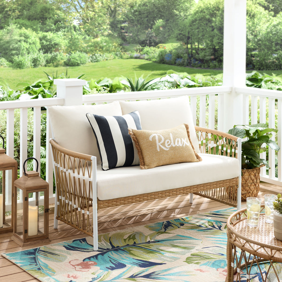 Velmora™ Lilah Outdoor Wicker Loveseat with White Cushions