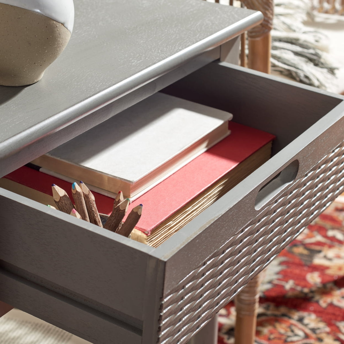 Velmora™ Landers Solid Glam 1 Drawer Accent Table, Distressed White
