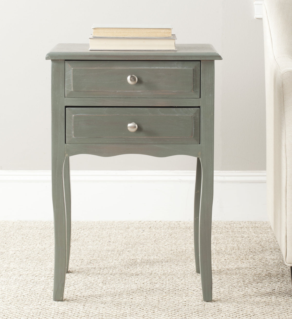 Velmora™ Lori Country Nautical End Table w/ 2 Storage Drawers, French Grey