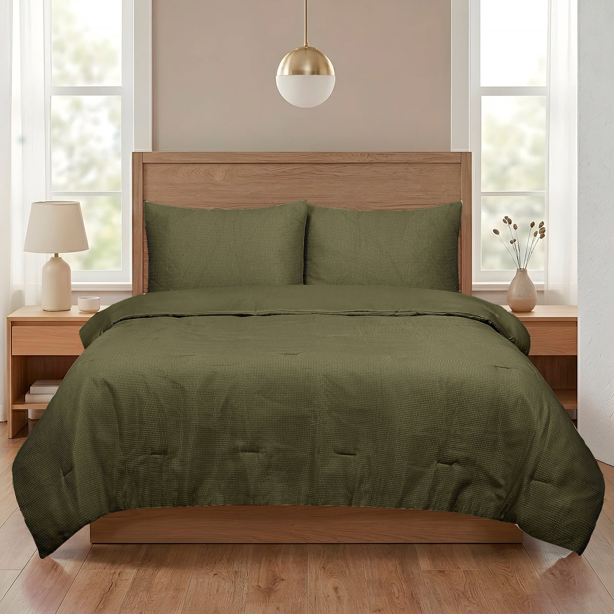 Velmora™ 3-Piece Waffle Comforter Set with Matching Shams, Full/Queen, Vanilla Dream