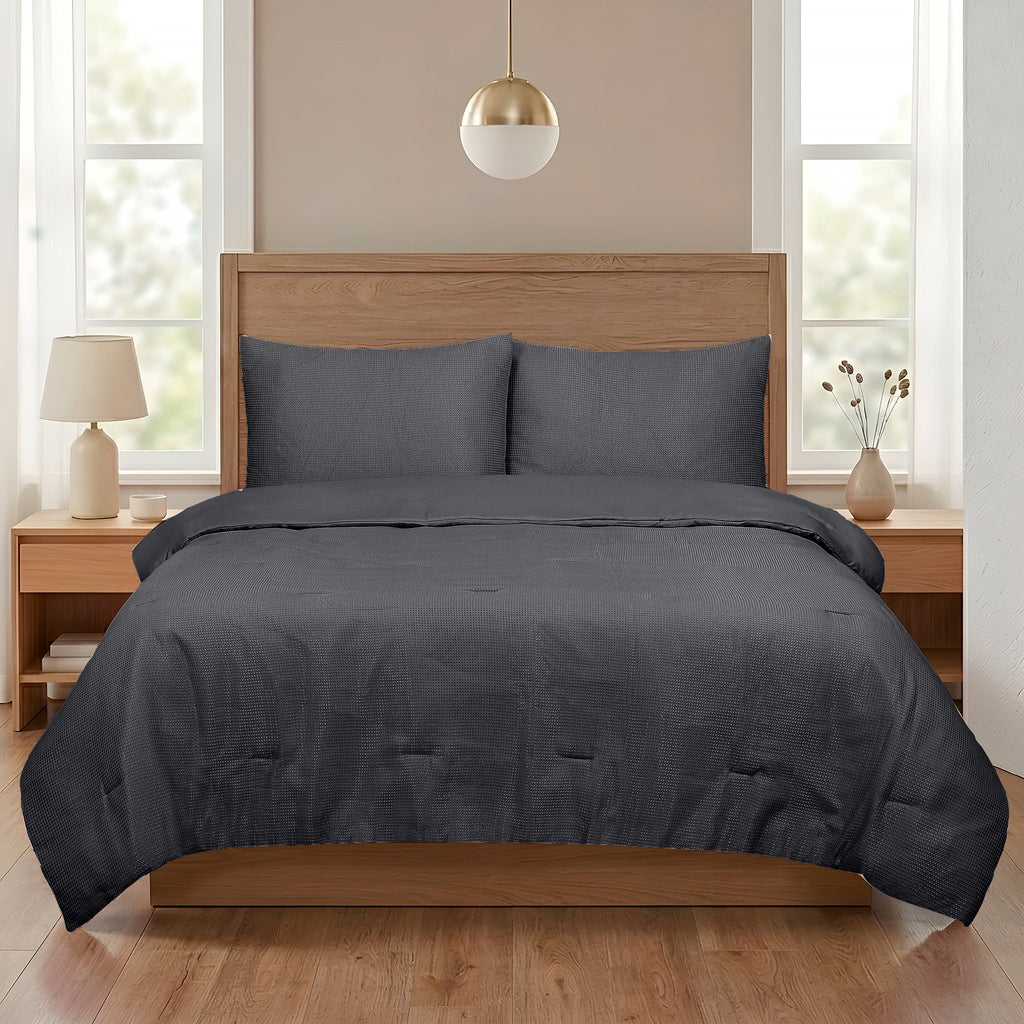 Velmora™ 3-Piece Waffle Comforter Set with Matching Shams, Full/Queen, Vanilla Dream