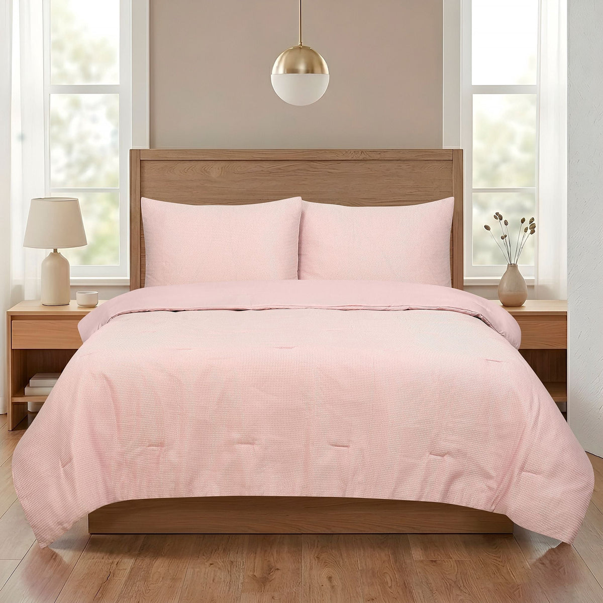 Velmora™ 3-Piece Waffle Comforter Set with Matching Shams, Full/Queen, Vanilla Dream