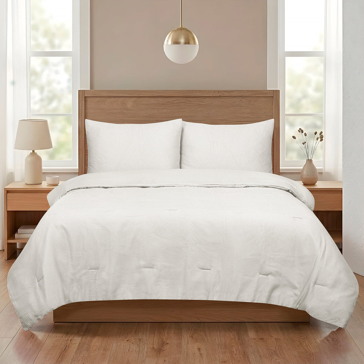 Velmora™ 3-Piece Waffle Comforter Set with Matching Shams, Full/Queen, Vanilla Dream