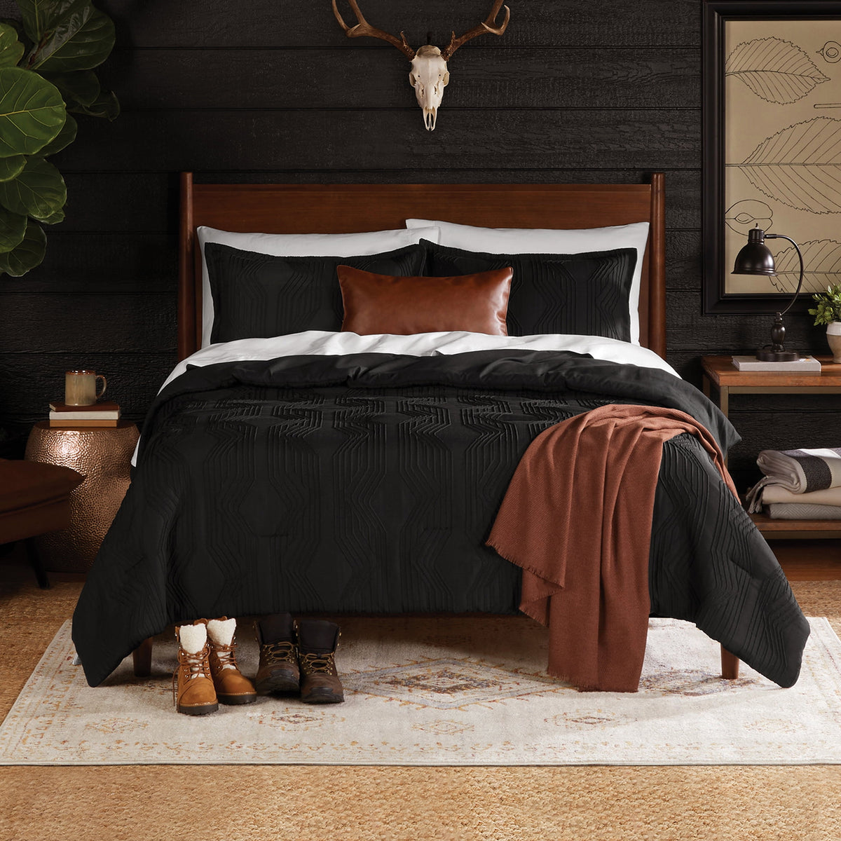Velmora™ King Comforter Set, 5-Piece, All-Season, Black Cozy Plush