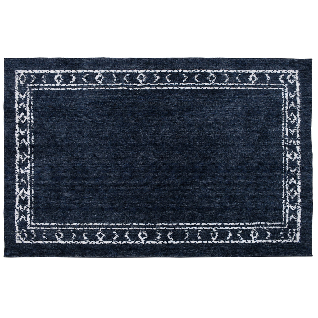 Velmora™ Washed Indigo Bordered Tufted Washable Area Rug, 5 ft x 7 ft
