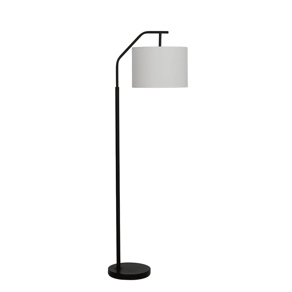 Velmora™ 62 in Black Metal Angled Downbridge Floor Lamp with White Linen Shade