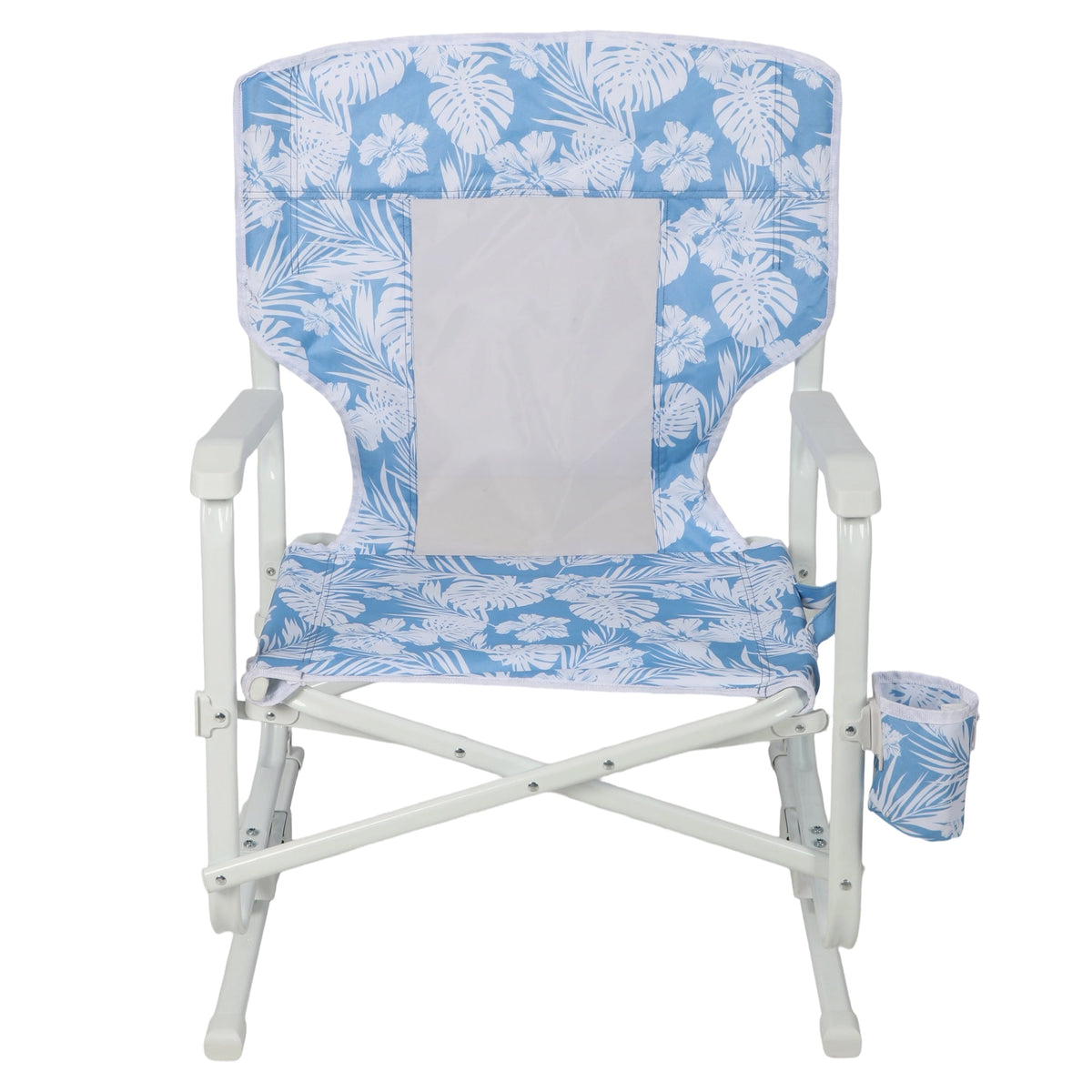 Velmora™ Low Sitting Beach Rocking Chair, Palm Print, Blue
