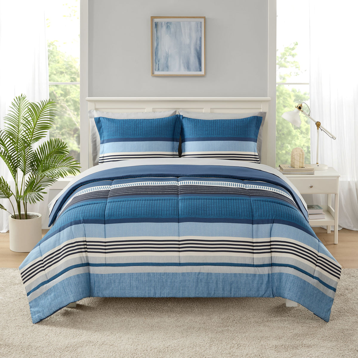 Velmora™ Bed in a Bag Bedding Set, 7 Piece, King, Beige Stripe