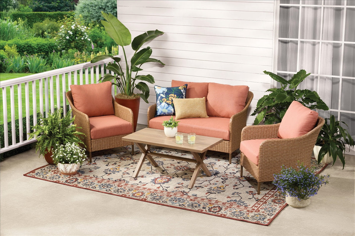 Velmora™ Chelsea 4-Piece Outdoor Patio Deep Seating Set with Terracotta Cushions