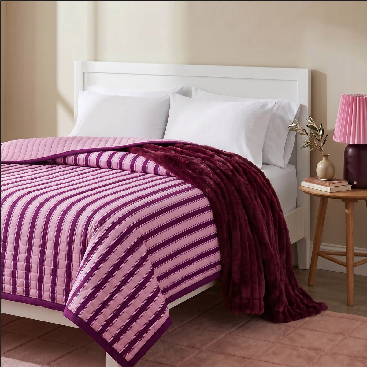 Velmora™ Pink Striped Reversible Quilt, Full/Queen, 86" x 90"