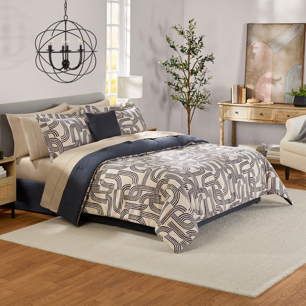 Velmora™ Reversible Bed-in-a-Bag Bedding Set, 11 Pieces, Queen, Green Floral