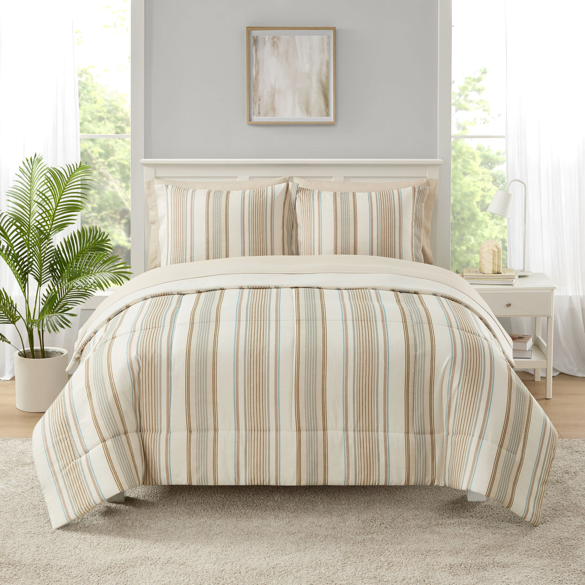 Velmora™ Bed in a Bag Bedding Set, 7 Piece, King, Beige Stripe