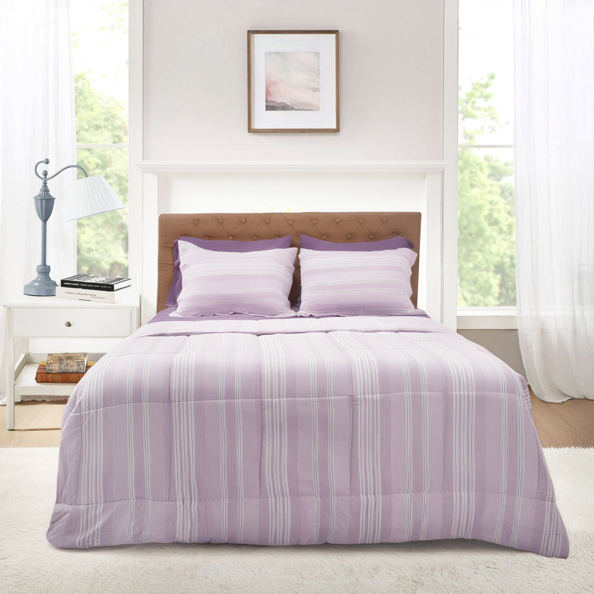 Velmora™ Bed in a Bag Bedding Set, 7 Piece, King, Beige Stripe