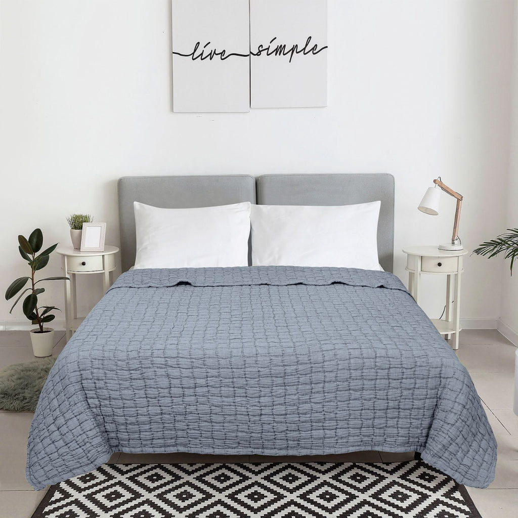 Velmora™ Check Matelasse Quilt, Washed Indigo, Full/Queen