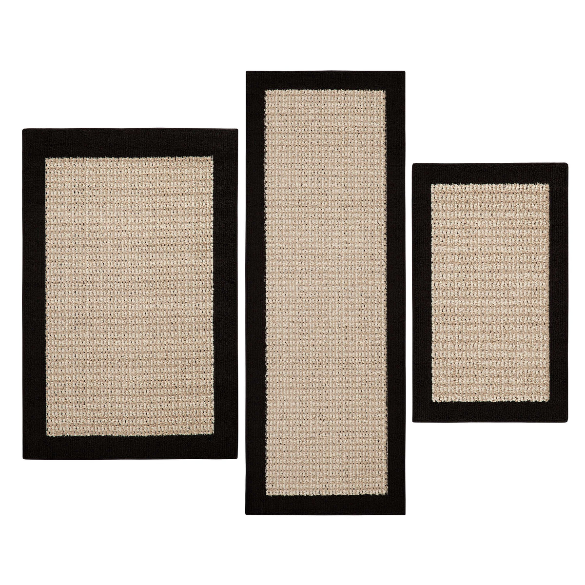 Velmora™ Machine Washable Faux Sisal Black Border Indoor Accent Rug Set, 3-Piece Set