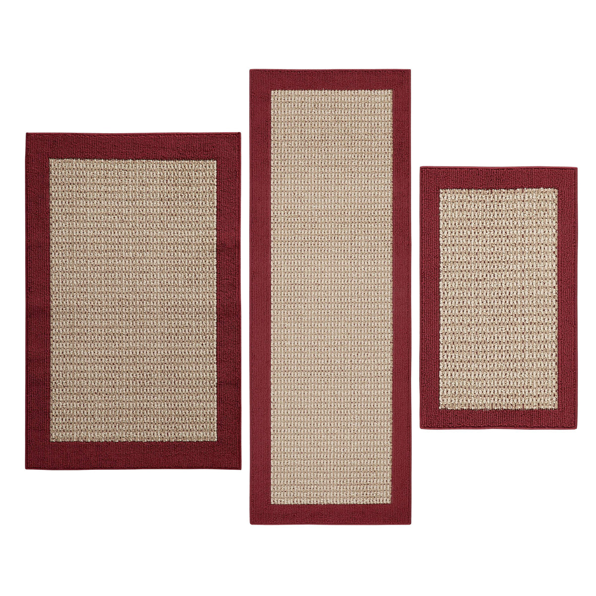Velmora™ Machine Washable Faux Sisal Black Border Indoor Accent Rug Set, 3-Piece Set