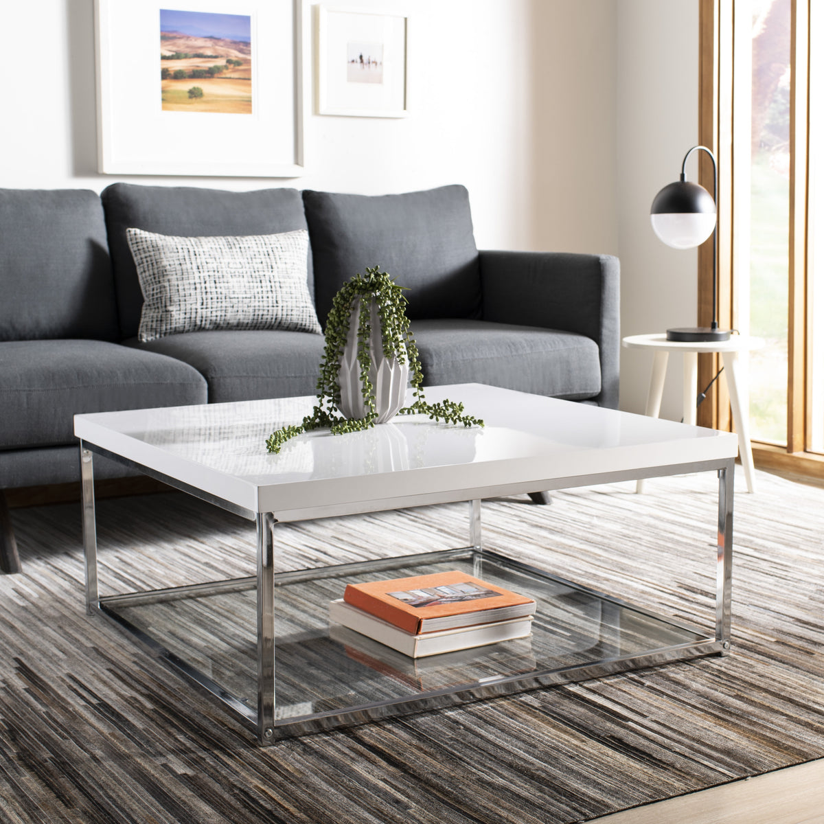 Velmora™ Malone Modern Glam Chrome High Gloss Coffee Table, White/Chrome