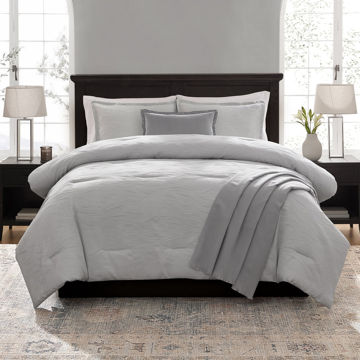 Velmora™ King Comforter Set, 5-Piece, All-Season, Black Cozy Plush