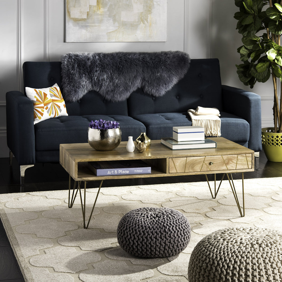 Velmora™ Marigold Mid-Century Coffee Table with Drawer, White/Silver