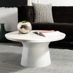 Velmora™ Mila Modern Round Pedestal Coffee Table, White Marble