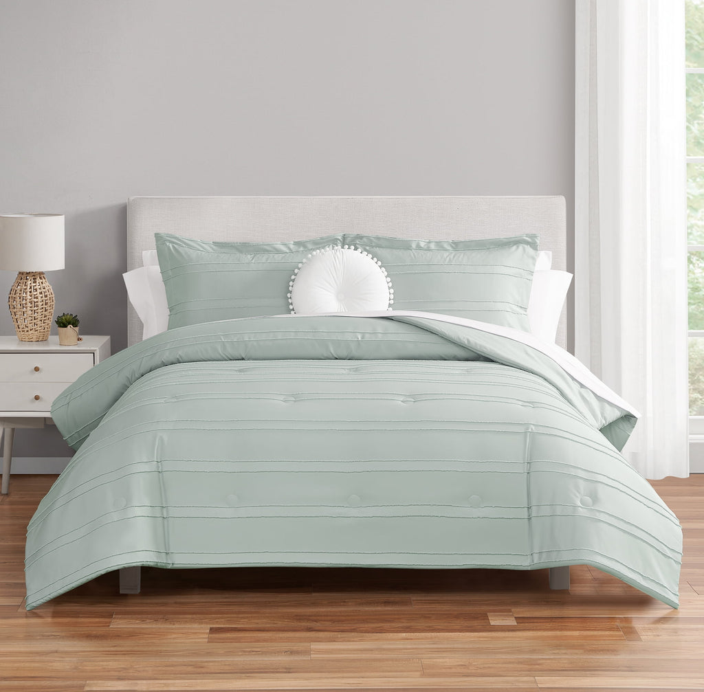 Velmora™ Mint Clipped Stripe 10-Piece Bed in a Bag Comforter Set with Sheets, Full