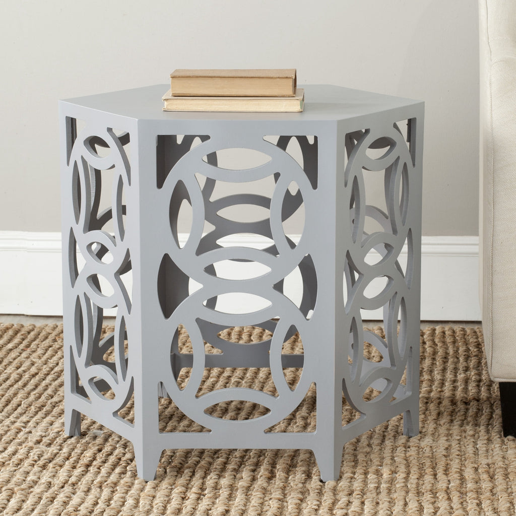 Velmora™ Natanya Geometric Hexagon Side Table, Pearl Blue Grey
