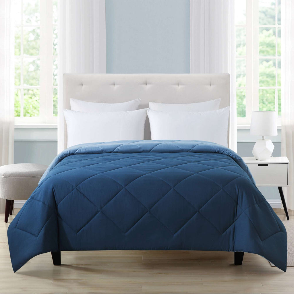 Velmora™ Reversible Microfiber Comforter, Navy, Full/Queen