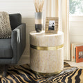 Velmora™ Perla Glam Mosaic Round Side Table, Pink Champagne/Gold