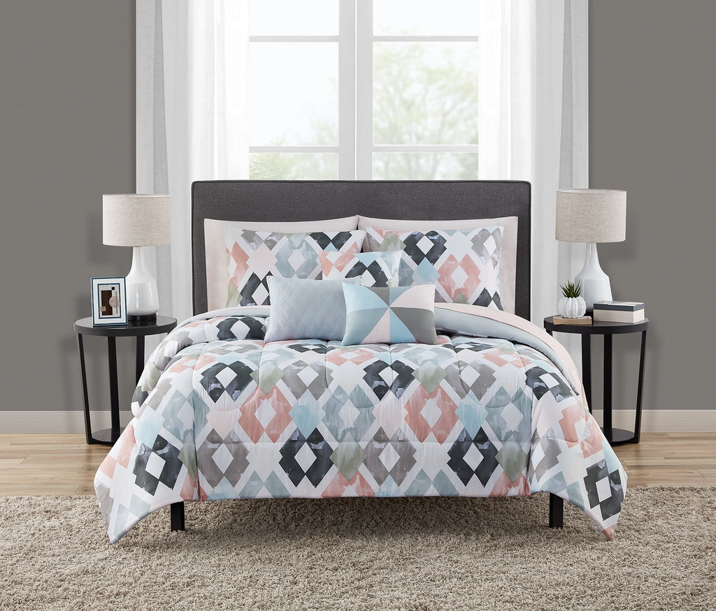 Velmora™ Reversible Marble Diamond 10-Piece Bed in a Bag Bedding Set, Queen