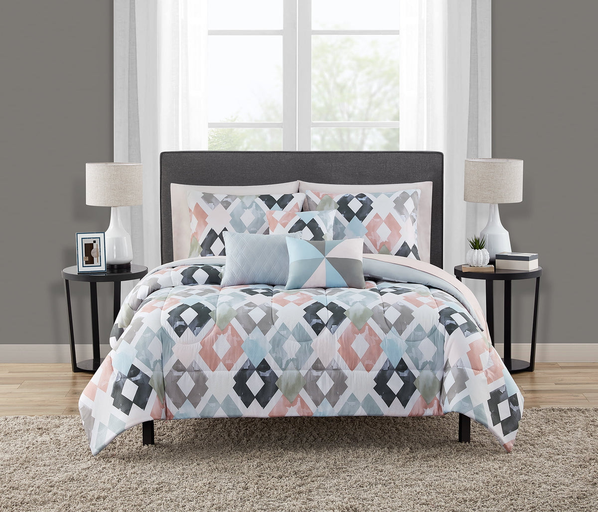Velmora™ Reversible Marble Diamond 10-Piece Bed in a Bag Bedding Set, Queen