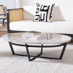 Velmora™ Placido Abstract Oval Coffee Table, White Marble/Black