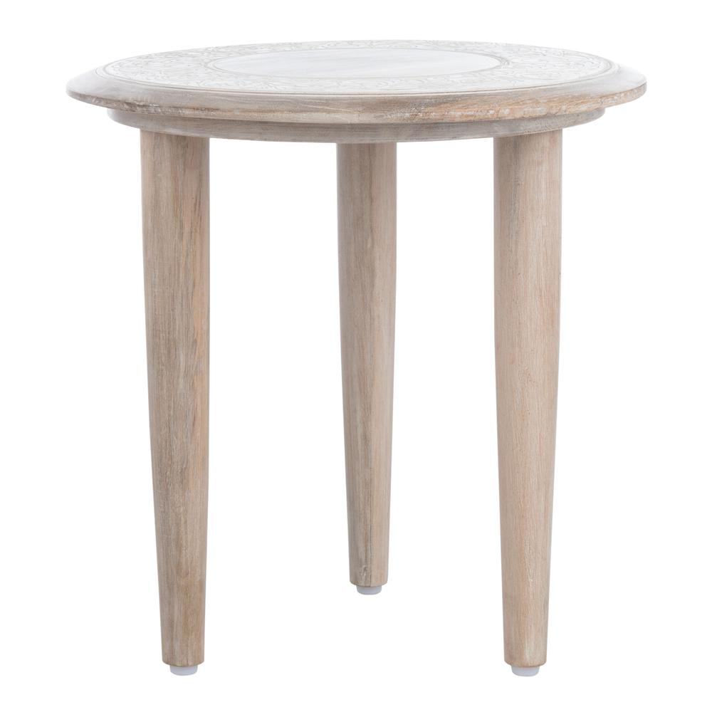 Velmora™ Rehnuma Bohemian Carved Side Table, White Wash