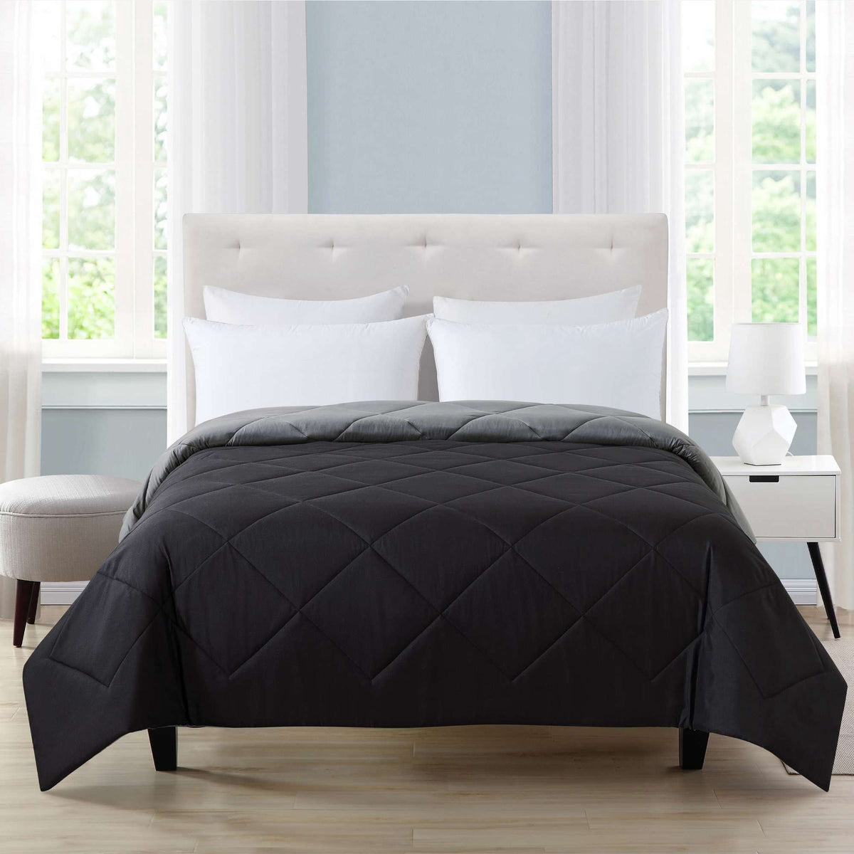 Velmora™ Full/Queen Comforter, All-Season Reversible Microfiber, Black