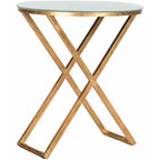 Velmora™ Riona 23 in. H Round Top Cross Legs Accent Table, Gold/White Glass