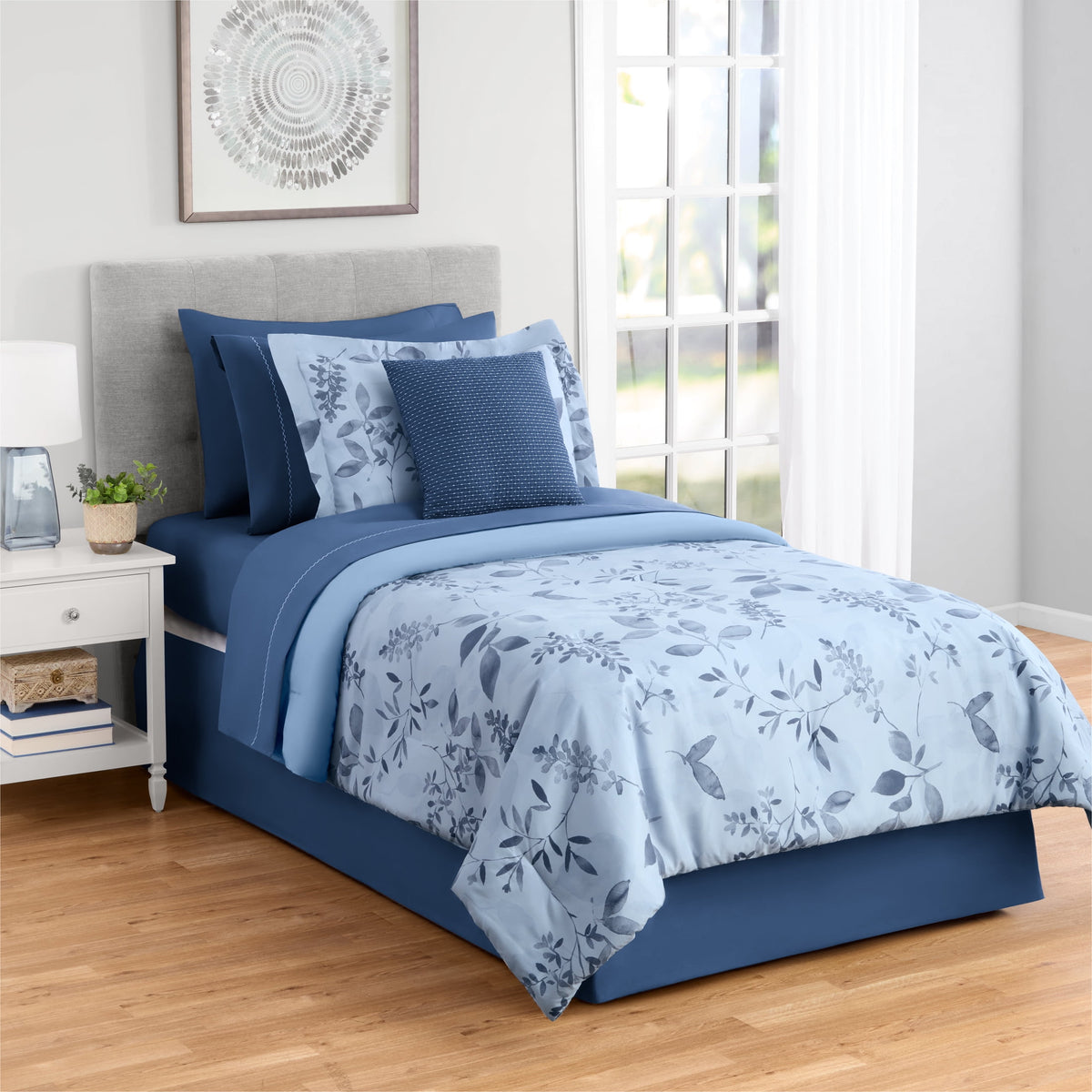 Velmora™ Reversible Bed-in-a-Bag Comforter and Sheet Set, 8-Piece, Twin, Blue Floral