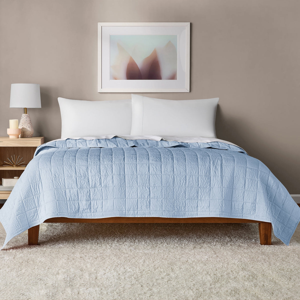 Velmora™ Crinkle Quilt, King, White, Soft Wash Microfiber Bedding
