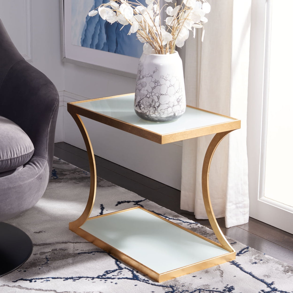 Velmora™ Sullivan Gold Leaf Accent Table Gold / White