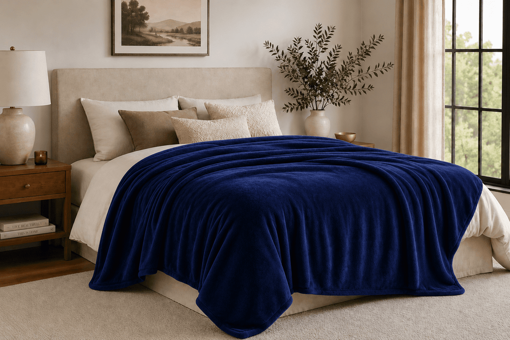 Velmora™ Super Soft Plush Bed Blanket, Dark Blue, King Size, 102 x 90 in