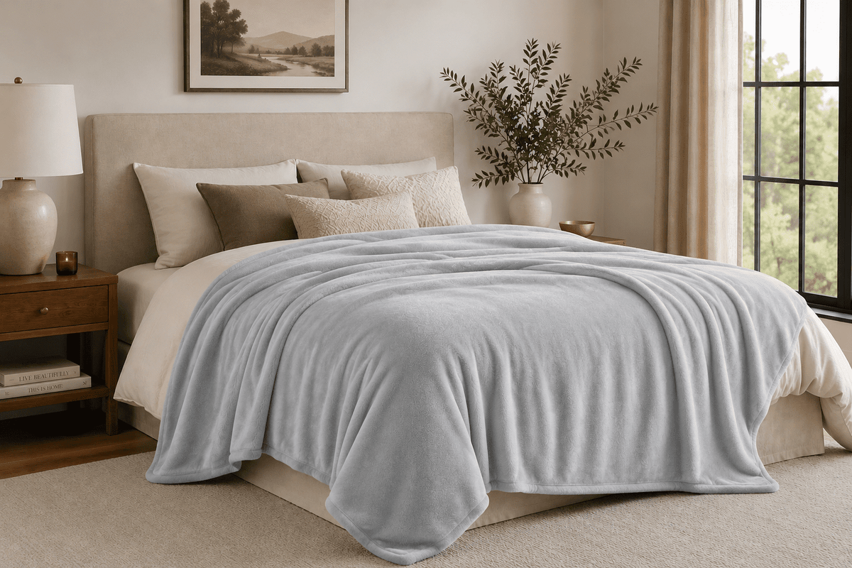 Velmora™ Super Soft Plush Bed Blanket, Gray, King Size, 102 x 90 in