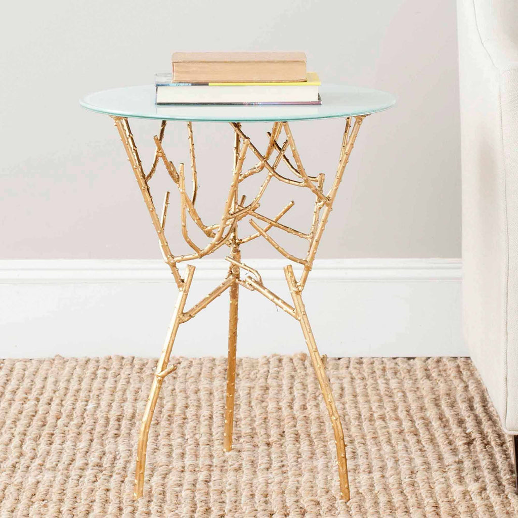 Velmora™ Tara 22.5 in. H Branched Glass Top Accent Table, Gold/White