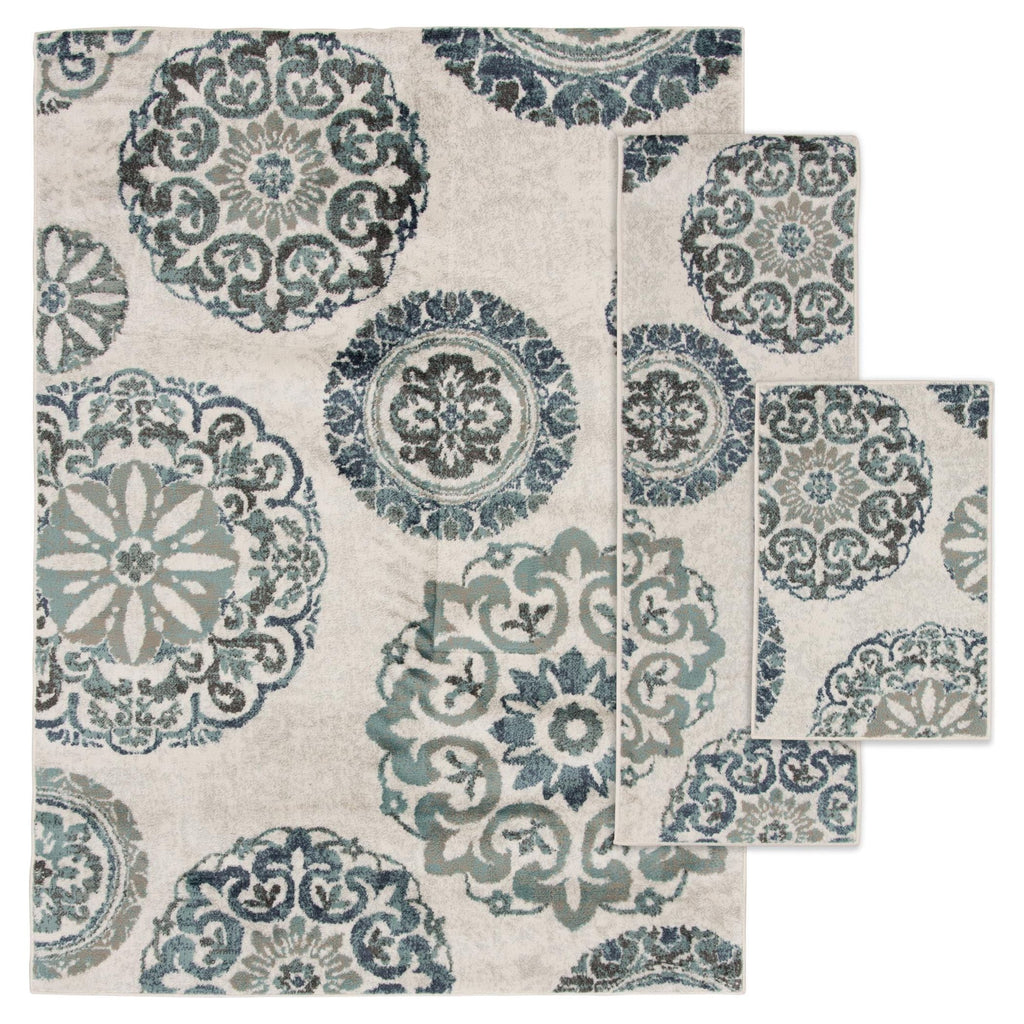 Velmora™ Teal Medallion 3 Piece Indoor Area Rug Set