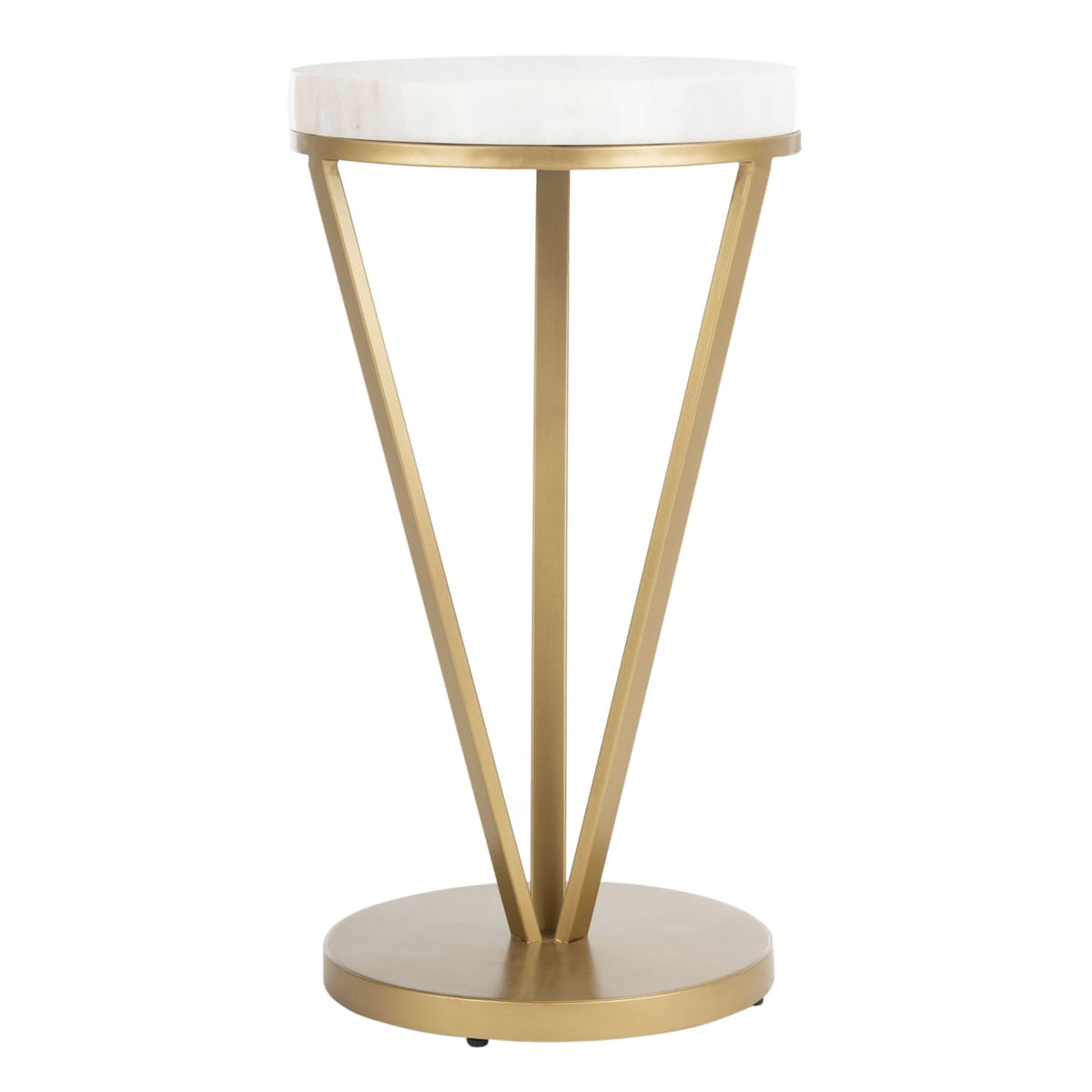 Velmora™ Theia Modern Glam Round 3-Leg Accent Table, White Marble/Gold
