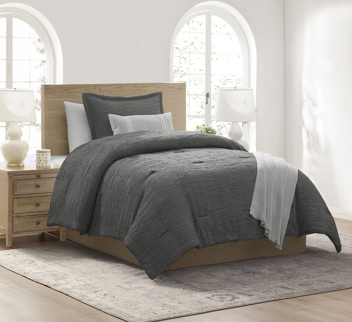 Velmora™ King Comforter Set, 5-Piece, All-Season, Black Cozy Plush