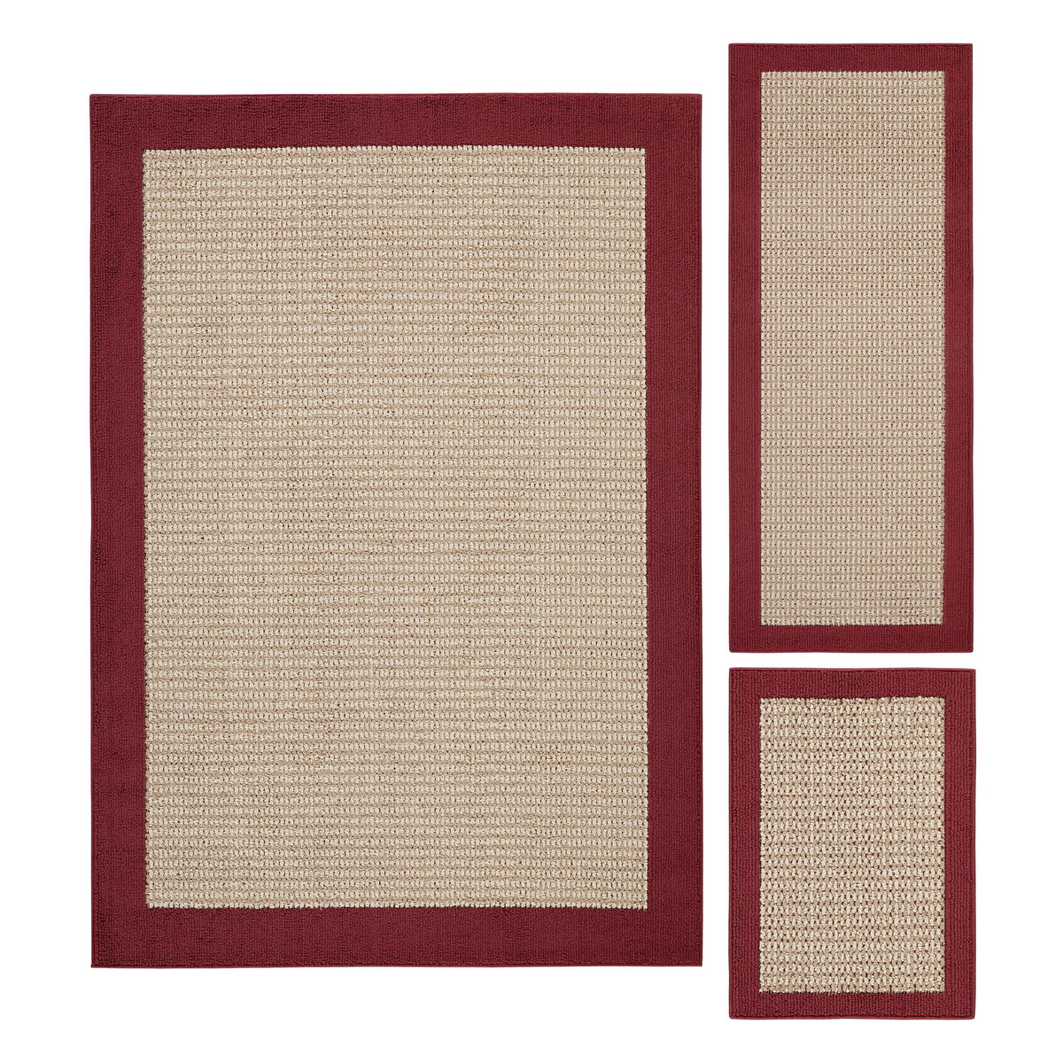 Velmora™ Faux Sisal Red Border Indoor Area Rug Set, 3 Piece