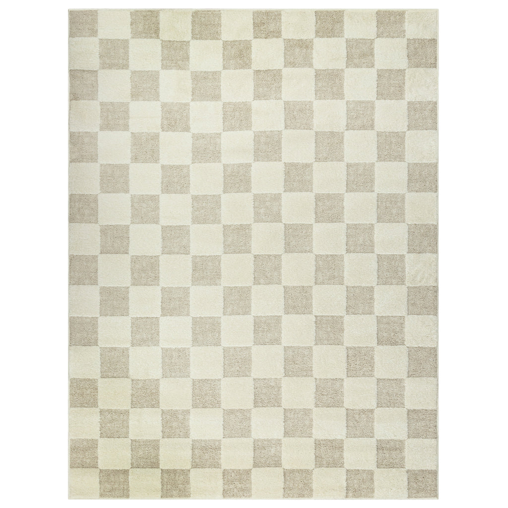 Velmora™ Indoor Area Rug, Transitional Check Ivory Tan, 5 ft 3 in x 7 ft