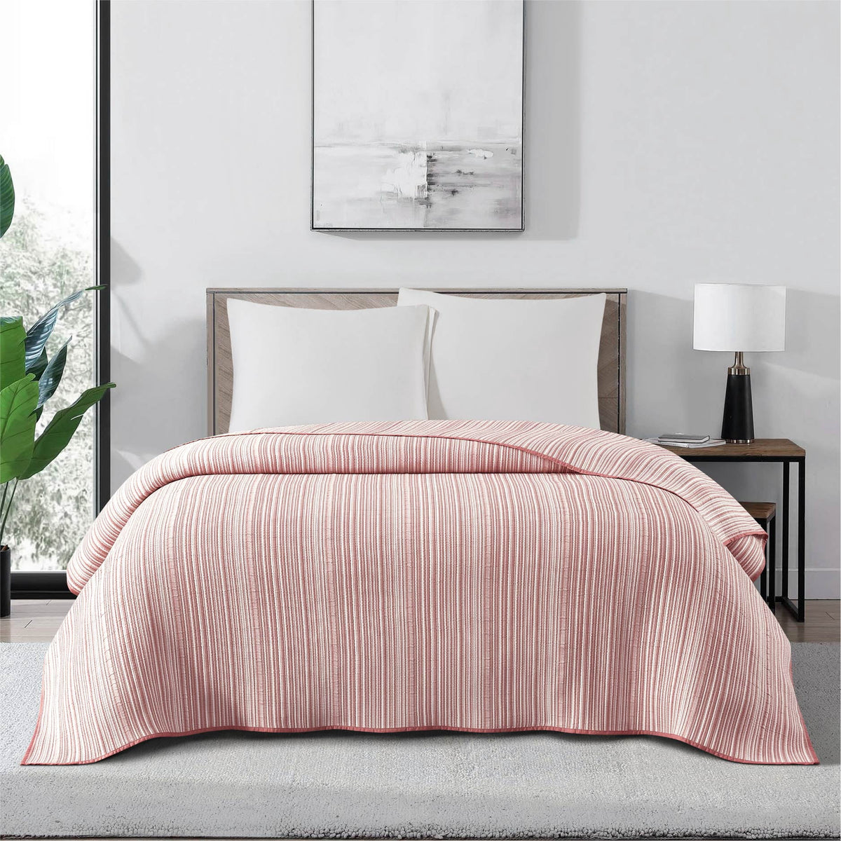 Velmora™ Essentials Full/Queen Stripe Quilt, Red Rust Coverlet, Lightweight & Reversible Bedding