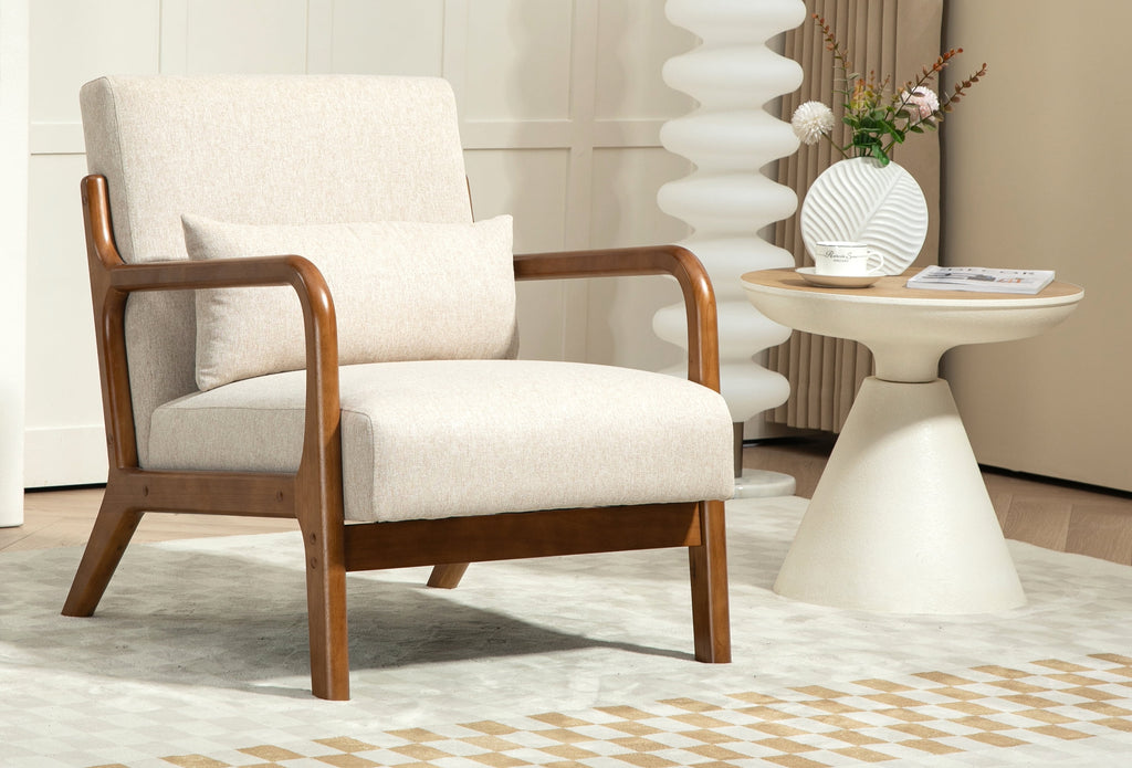 Velmora™ Wood Arm Accent Chair, Beige