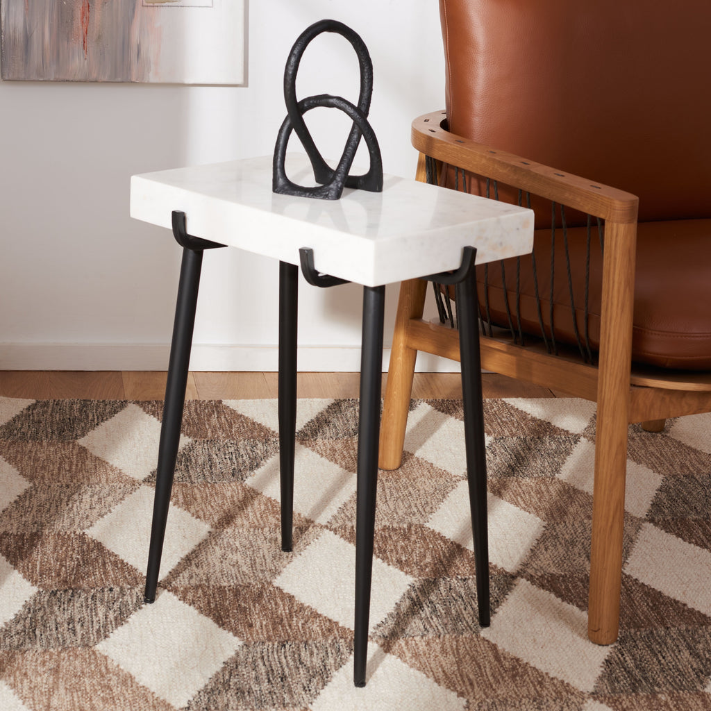 Velmora™ Yuki Mid-Century Stone Top Accent Table, White Marble/Black