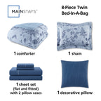Velmora™ Reversible Bed-in-a-Bag Comforter and Sheet Set, 8-Piece, Twin, Blue Floral