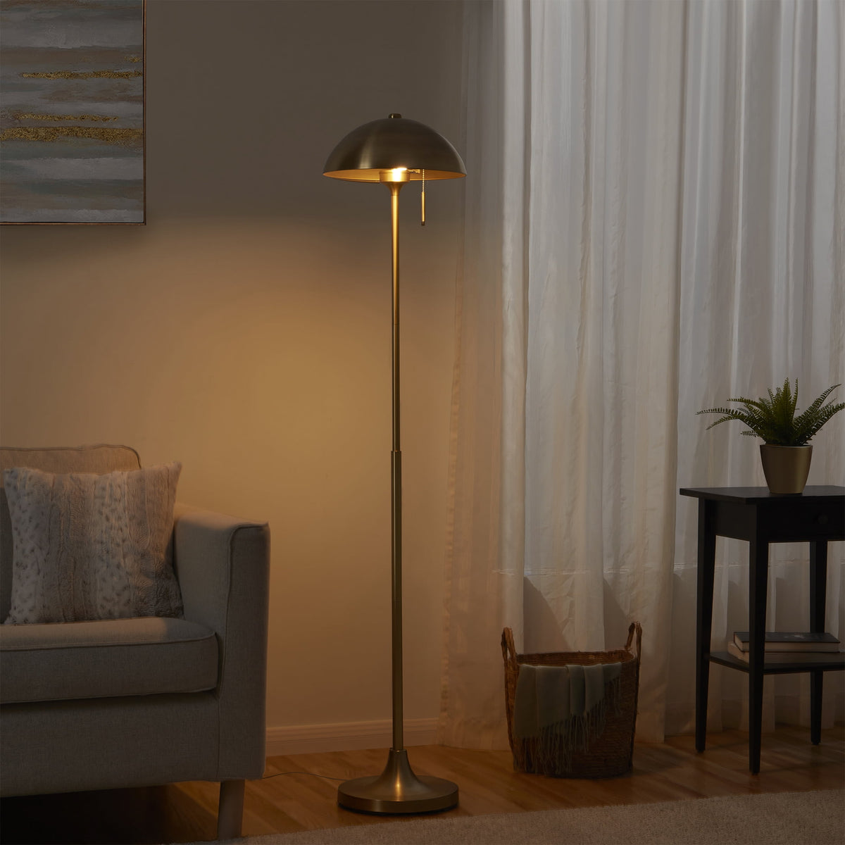 Velmora™ 62" Modern Pull-chain Brass Floor Lamp with Brass Dome Shade
